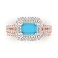 thumbnail image 2 of 3.05ct Brilliant Emerald Cut Turquoise 18K Rose Gold Halo Solitaire with Accents Engagement Bridal Wedding Ring Band Set size 5, 2 of 7
