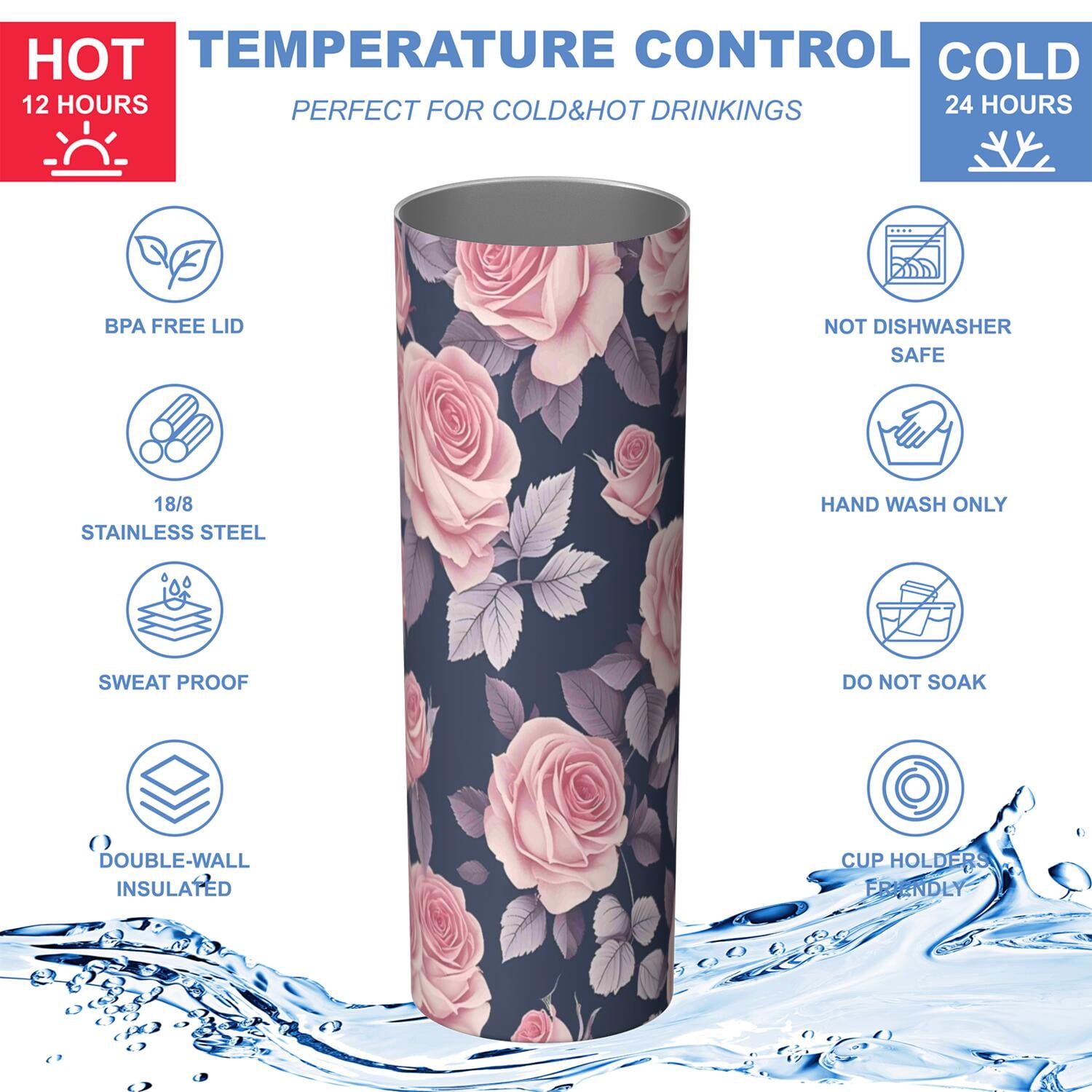 Flower Floral Print Pattern Insulated Lunch Bag for Women and Men, Large Portable Soft Cooler Tote, Thermal Food Storage Bag with Pearl Cotton, 8.66L, 8.75"x5.75"x9.5"