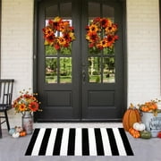 Wdhugt Black And White Area Rug 24X16 In Striped Front Door Rug Cotton Washable Indoor Outdoor Rug Doormats Outdoor Small Striped Rugs for Kitchen Entryway Patio Front Porch Decor