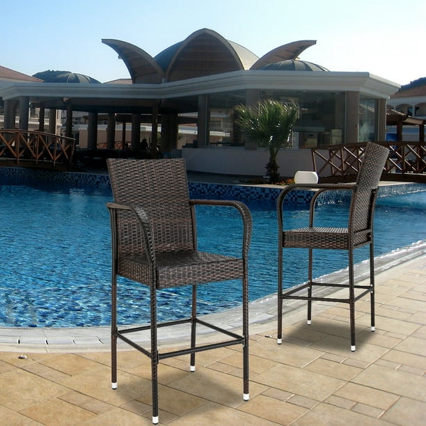 Clearance! Outdoor Patio Bar Stools, AllWeather Wicker Outdoor Furniture Chair, Wicker Rattan