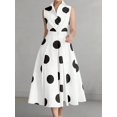 thumbnail image 2 of Black And White Polka Dot V-Neck Sleeveless Button-Up Flared Midi Dress For Women, 2 of 6