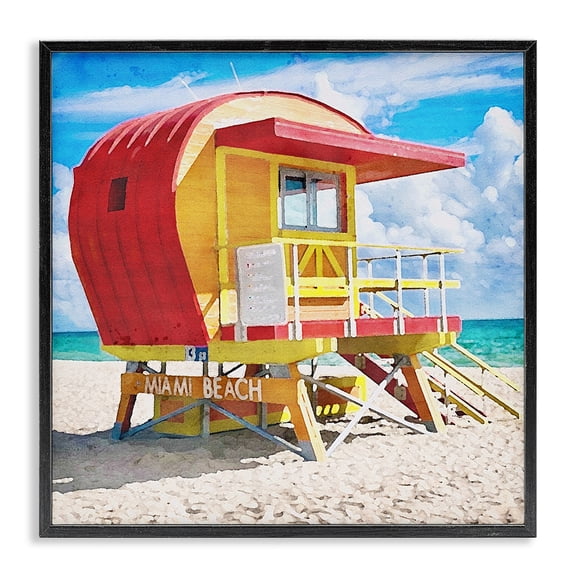 Stupell Industries Tropical Miami Beach Hut Black Framed Giclee Art, 17 x 17, by LSR Design Studio