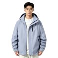 thumbnail image 3 of Men's Waterproof Hooded Jacket,Full Zip Lightweight Windproof Outdoor Casual Solid Color Rain Coat with Multiple Zipper Pockets and Button,Hiking,Running, 3 of 6