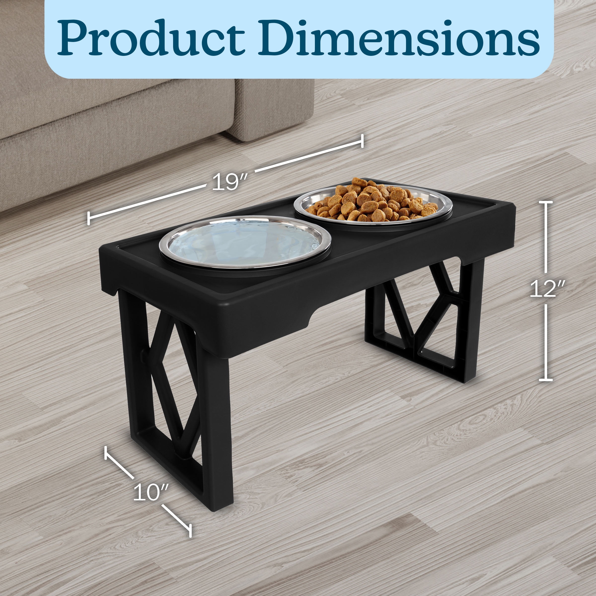 PETMAKER Elevated Dog Bowls - 3 Height Adjustable Dog Bowl Stand (Black)