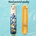 thumbnail image 3 of Matashi Hand Painted 5" Blue and Ivory Enamel Flower Mezuzah Embellished with Gold Accents and fine Crystals, 3 of 7