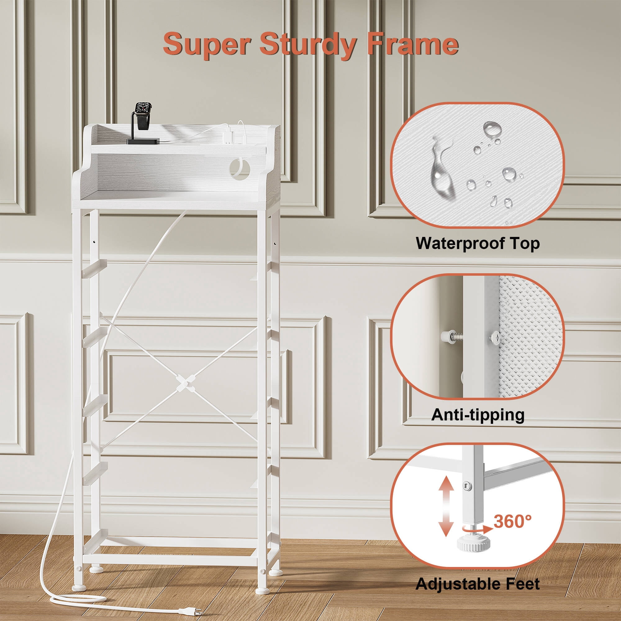 GUNAITO Led Dresser for Bedroom with 5 Drawers Tall Narrow Chest of Drawers Fabric Storage Dresser for Adults,White