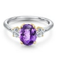 thumbnail image 3 of Gem Stone King 925 Silver and 10K Yellow Gold Purple Amethyst and Lab Grown Diamond Engagement Ring for Women | 2.04 Cttw | Oval Checkerboard 9X7MM | Gemstone February Birthstone | Size 5, 3 of 6