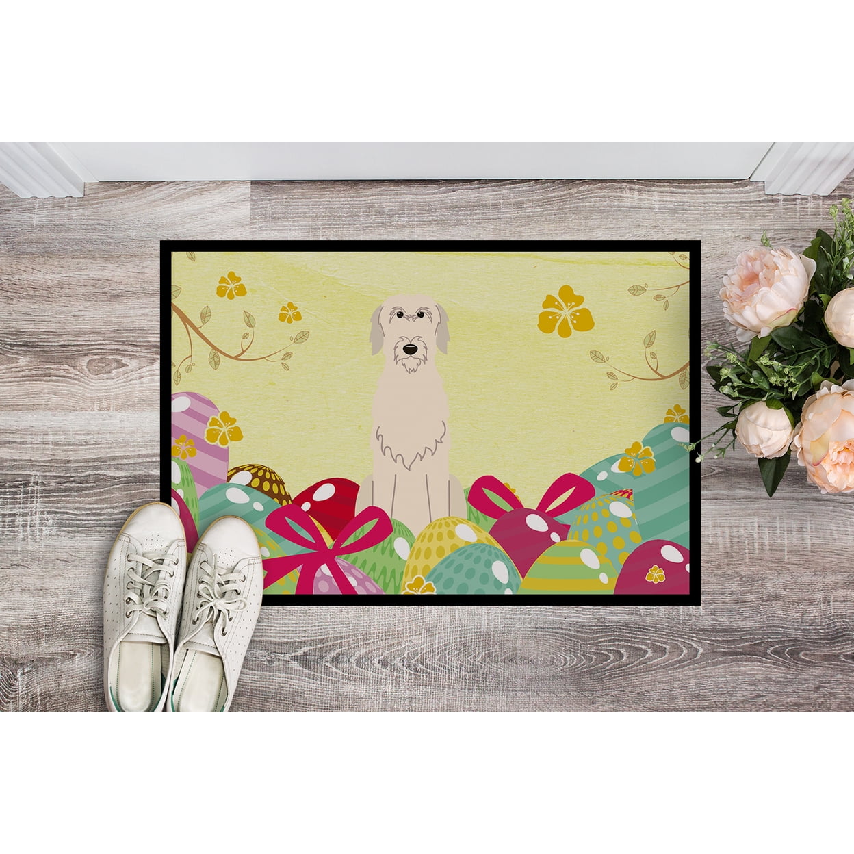 Carolines Treasures BB6065JMAT 24 x 36 in. Easter Eggs Irish Wolfhound Indoor or Outdoor Mat