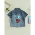 thumbnail image 4 of 4th of July Kids Clothes Boys Girls Short Sleeve Button Down Denim Shirt Skeleton Print Lapel Collar Top for Summer, 4 of 7