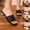 Black, variant on Women Lace Chunky Low Heel Slippers Square Toe Faux Leather Breathable Comfortable Sandals For Summer, Black