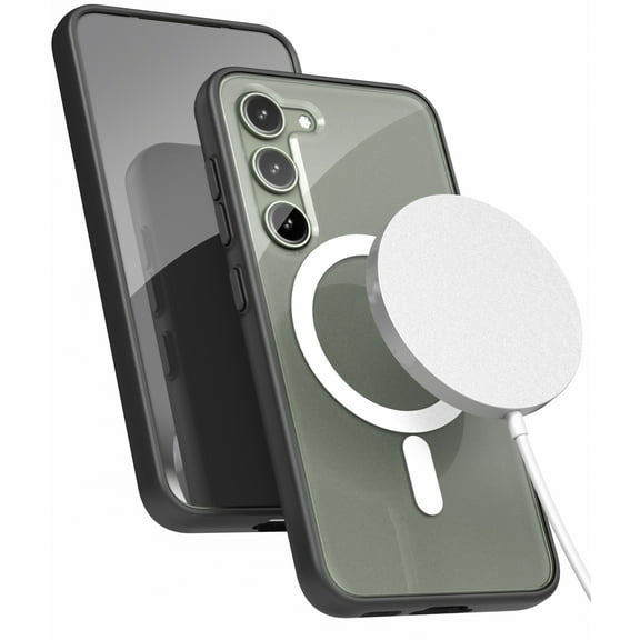 Encased Magnetic Case with Wireless Charger Included - Designed for Samsung Galaxy S23 - Compatible with MagSafe Accessories (Clear/Black)