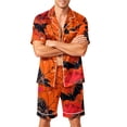 thumbnail image 2 of Halloween Themed Two Piece Pajama Set for Men Funny Bat Graphic Casual Short Sleeve Button Up Collared T Shirts and Shorts Trendy Comfy Clothes Red 4XL, 2 of 4
