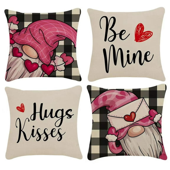 Valentine's Day Pillow Covers Decoration Kisses Hugs Love Heart Decor Anniversary Wedding Cushion Case Farmhouse Decoration for Sofa Couch 18 inch x 18 inch 4 Pcs