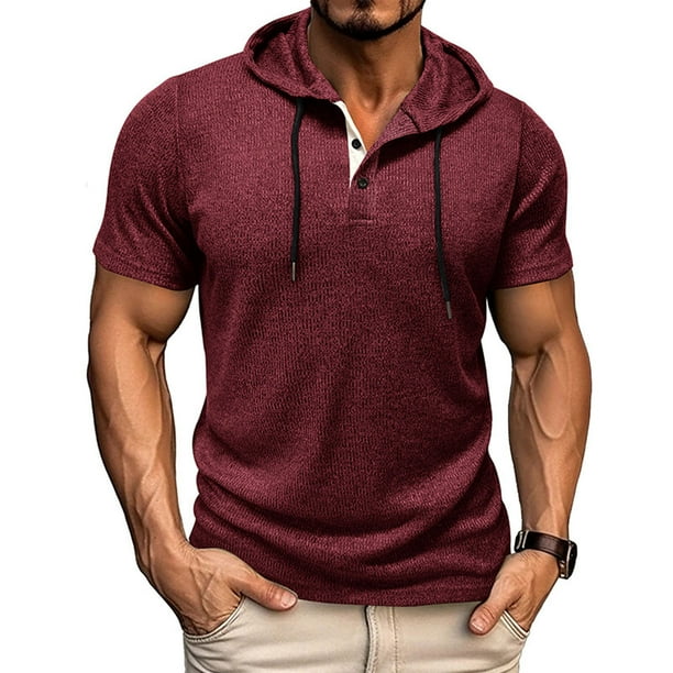 pstuiky camisetas de hombre, Camiseta informal de manga corta con cuello redondo y botones de color liso para hombre camisas casuales para hombre s