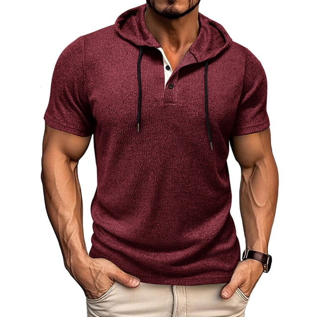 pstuiky camisetas de hombre, Camiseta informal de manga corta con cuello redondo y botones de color liso para hombre camisas casuales para hombre s