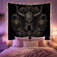 thumbnail image 2 of Horned Helmet with Bird Heads Inside a Shield, Dramatic Gothic Design for Helmet Art Lovers, Warrior Emblem Decor, Halloween Gift, Tapestry Wall Hanging for Bedroom and Den, 2 of 7