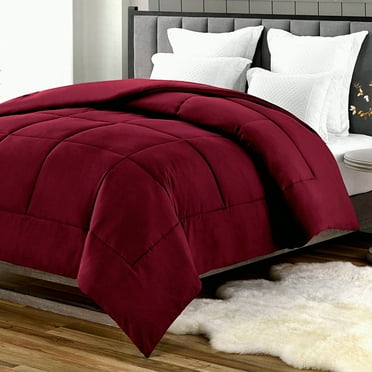 Luxury Burgundy Microfiber Down Alternative Comforter - All Season Double Fill Soft Duvet Insert - 1-Piece Bedding Comforter - Plush Cozy Sleep Cover
