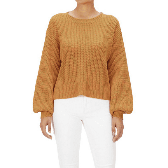 Yemak Women's Wide Puff Sleeve Waffle Knit Sweater Pullover Top MK3654-BRZ-S-BD