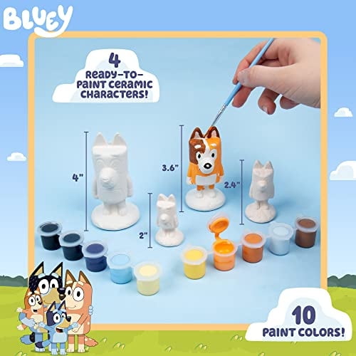 Bluey Pinta tus propias figuras - Figuras de cerámica y bingo para que los niños pinten -