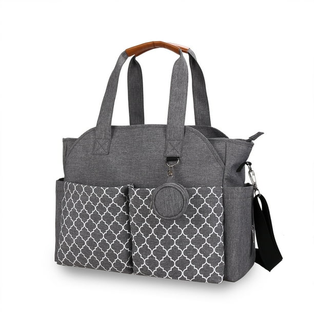 Bolsa para pañales, bolsa para mamá para hospital y maternidad, cambiador de bebé, con correas para cochecito y correa para el hombro, gran capacidad (gris)