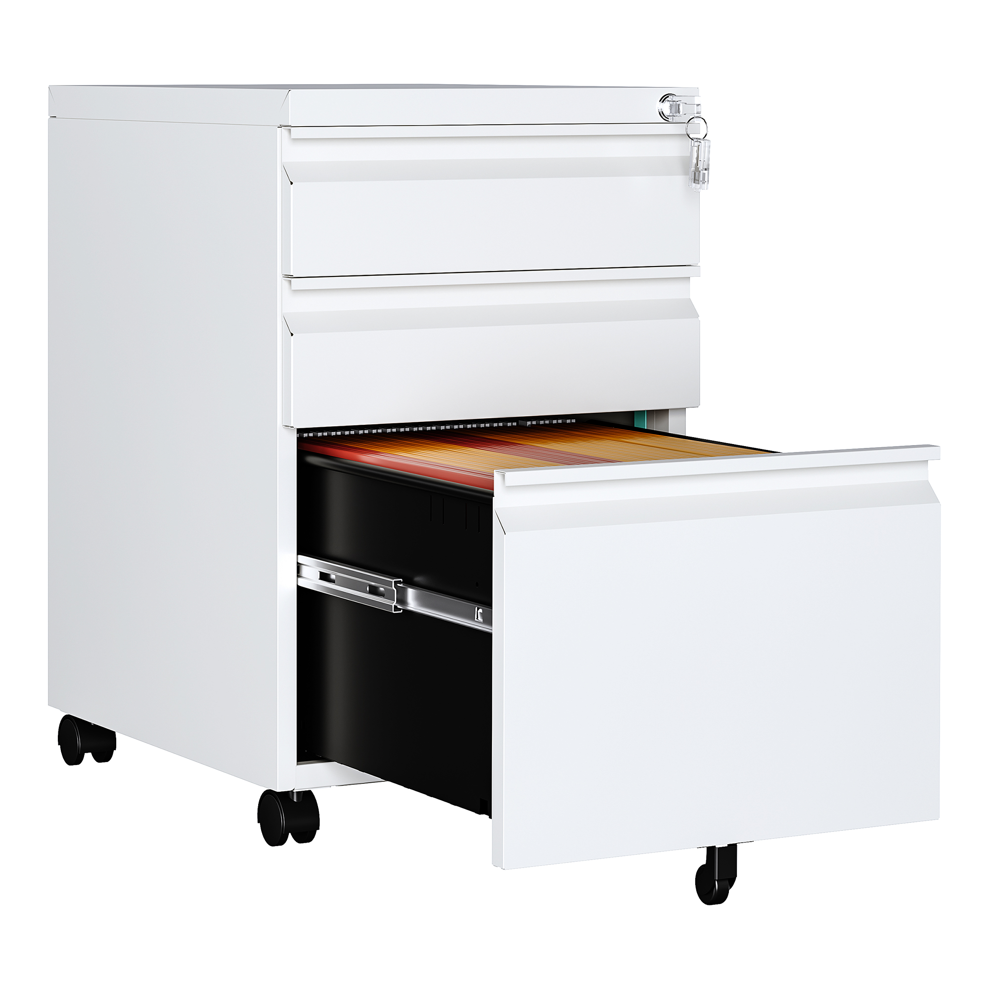 STANI 3 Drawers Storage Cabinet, Mobile Filing Cabinet for Mini Printer Stand, Unassembled Metal Rolling File Cabinet for Home Office(Unassembled,White)