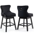 thumbnail image 2 of Homhum 360° Swivel Bar Stools Set of 2, Wood Legs and Fabric Island Chairs, Black, 2 of 7
