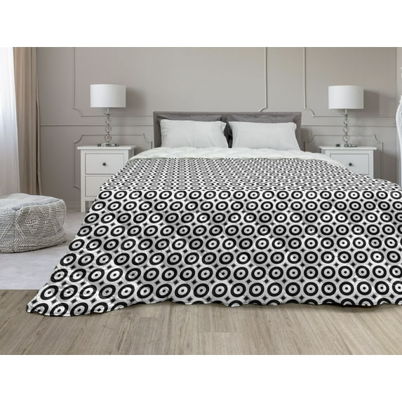 Abstract Down Alternative Comforter, Diamond Pattern Monochrome Rhombus Shapes in Continuous Pattern Art, Microfiber Quilt for All Season, 5 Sizes, White and Charcoal Grey, by Ambesonne