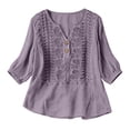 thumbnail image 2 of Babysbule Women's Cotton Embroidered Notch V-Neck Elbow Length Sleeve Casual Boho Top for Daily and Weekend Wear, 2 of 5
