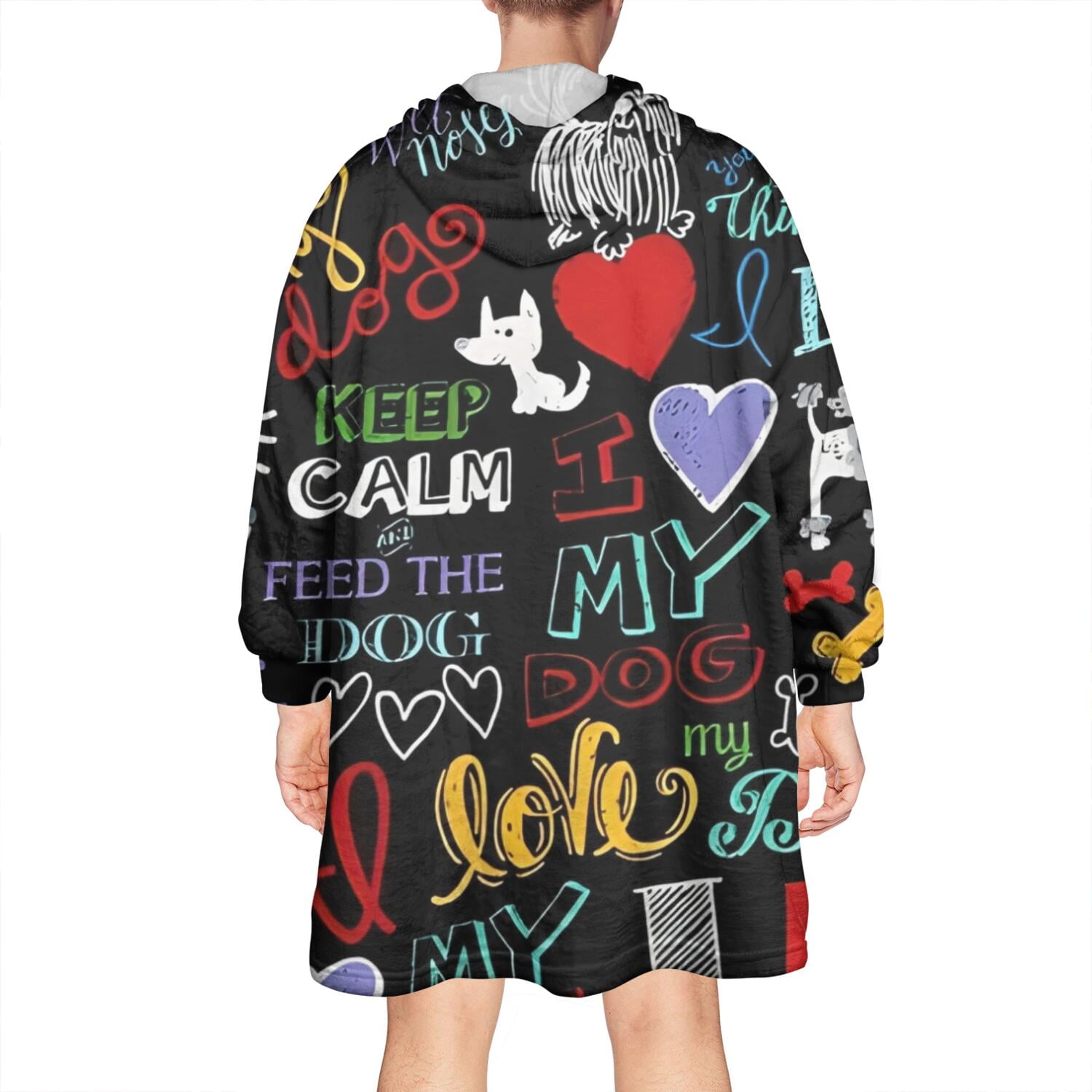 I Love My Dogs Art Wearable Oversized Blanket,Wearable Blanket Hoodie for Adults,Cozy Hooded Blankets with Super Pockets,Super Warm Fuzzy Pullover for Women & Men