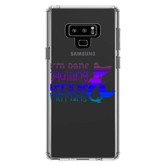 DistinctInk Clear Shockproof Hybrid Case for Samsung Galaxy Note 9 - TPU Bumper Acrylic Back Tempered Glass Screen Protector - I'm Done Adulting Let's Be Mermaids