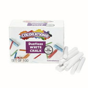 Colorations Dustless White Chalk, 100 Piece Bulk Pack, Value, Multi-Colored, for Kids, Classroom, Learning, Drawing, Create, Play, Non-Toxic, 3 inches x 3/8 inch (Item # NODUST)