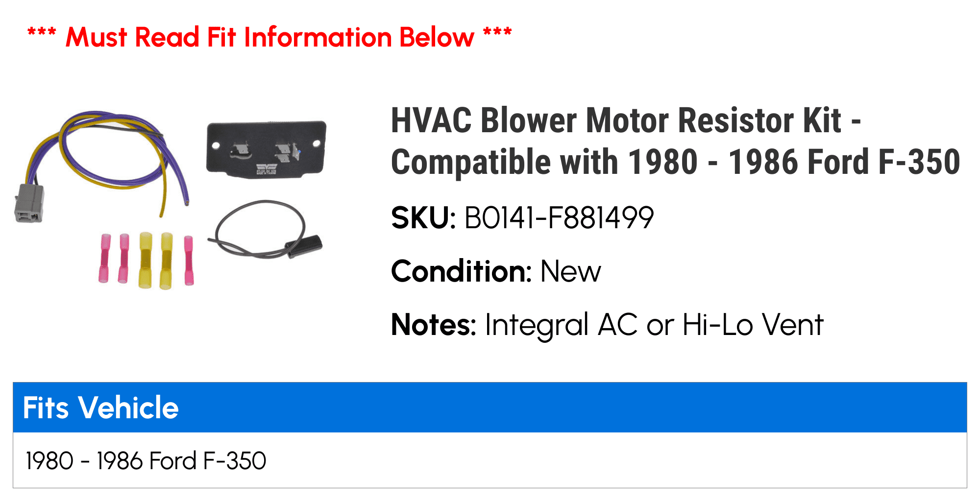 HVAC Blower Motor Resistor Kit - Compatible with 1980 - 1986 Ford F-350 - Dorman