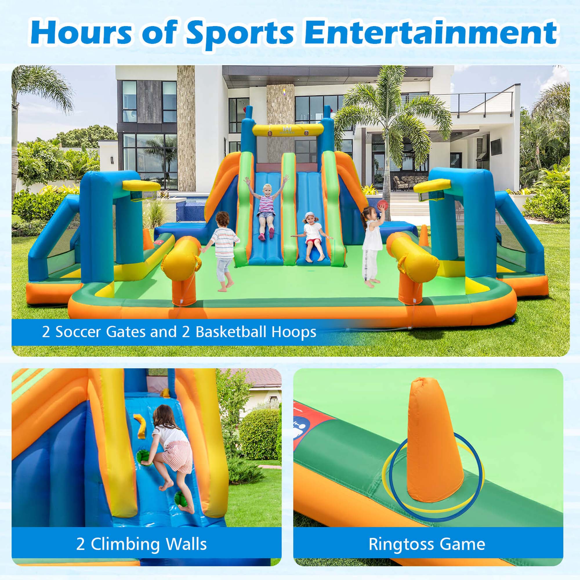 Costway Inflatable Water Slide with 2 Long Slides Pool Climbing Walls Blower Excluded