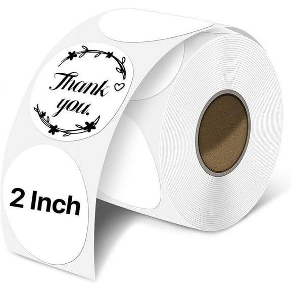 SJPACK 2 Inch White Direct Thermal Labels Round Circle Thermal Self-Adhesive Multi-Purpose Stickers for DIY Logo Design QR Code Name Tags 750 Labels/Roll