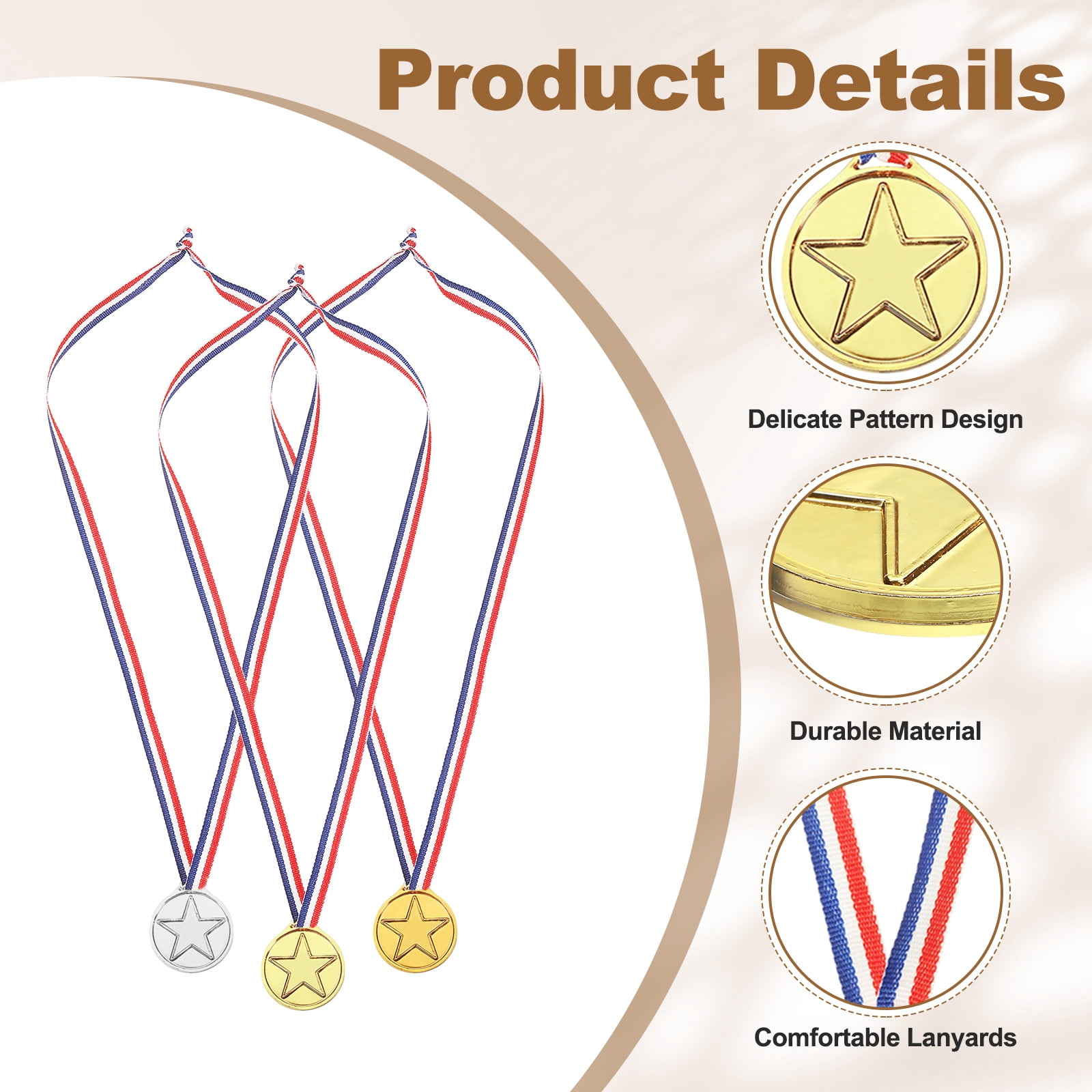 Uxcell Award Medals, 108 Pcs Gold Silver Bronze Plastic Award Medals Printed with Star Patterns  with Lanyards for Teen Sports, Games, Competitions, Party Favors Decorations