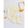 thumbnail image 6 of Hirigin Newborn Baby Boy Waffle Outfit Set Button Short Sleeve Romper Bodysuit Shorts 0 3 6 9 12 Months Soft Summer Clothes Set, 6 of 8