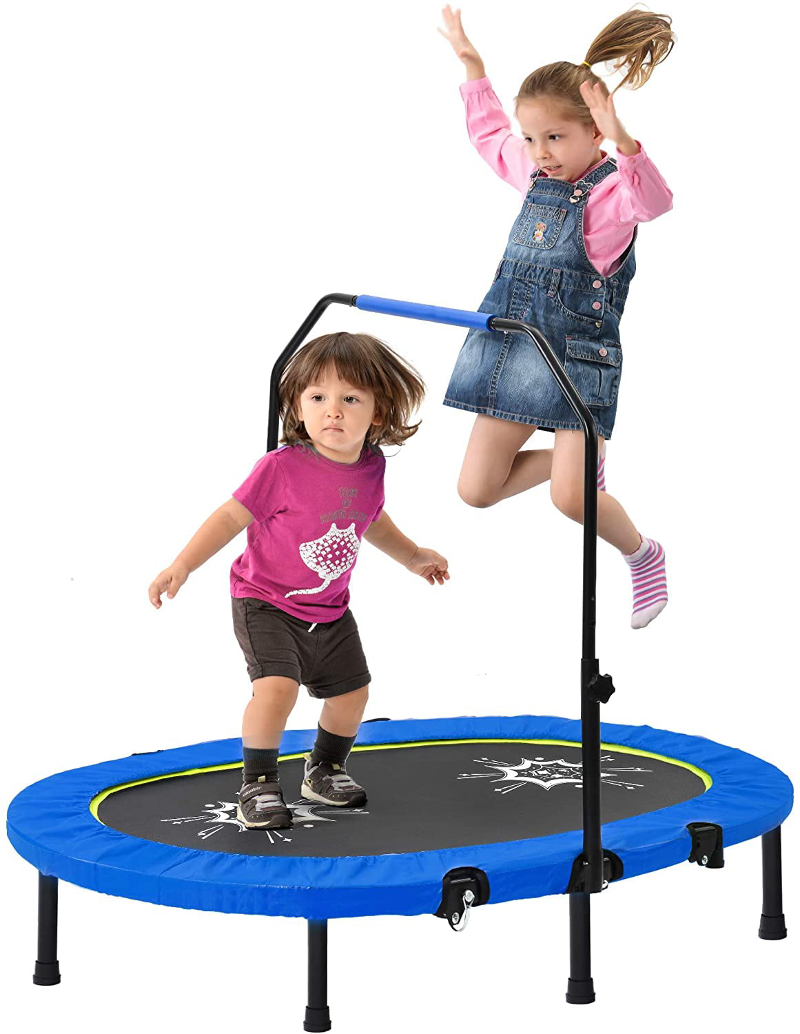 Mini Trampoline for Two Kids Foldable No-Spring Band Rebounder Merax Kids Trampoline with Handrail and Safety Cover 