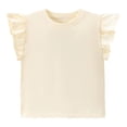 thumbnail image 2 of YOUYEDIAN Toddler Girls Ruffle Sleeve T Shirt Puff Short Sleeve Basic Tank Top Blouse Plain Solid Kids Casual Clothes (Beige, 11-12 Years), 2 of 4