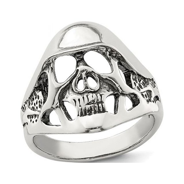 Mens Skull Ring in Antiqued Sterling Silver