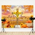 thumbnail image 4 of Fall for Jesus Backdrop Autumn Christian Thanksgiving Photography Background Rustic Cross Sunflowers Pumpkins Bible Book Nature Banner Decorations Religious Portrait Photo Booth Props, 4 of 5