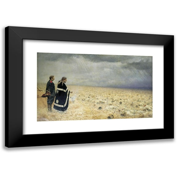 Vasily Vereshchagin 14x10 Black Modern Framed Museum Art Print Titled - Defeated. Memorial Service (1879)