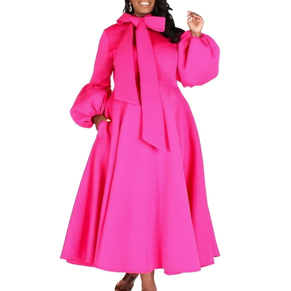 FcBaudy Long Sleeve Round-Neck Mid-Calf Dress,Summer Dresses for Women Women Versatile Fashion Long Sleeved Waist Retraction Solid Split 7/4 Sleeve Waist Wrapped Large Hem Long Dress Women Dress