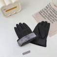 thumbnail image 5 of 1 Pair Men Motor Gloves Windproof Smooth Faux Leather Solid Color Elastic Wrist Fiver Fingers Warm Touch Screen Anti-slip Men Riding Gloves, 5 of 5