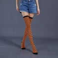 thumbnail image 4 of Qarigey Paquete de 2 calcetines a rayas de talla grande hasta el muslo, transpirabilidad, apariencia única y flexible, calcetines antideslizantes, Medias naranja negro, 4 of 6