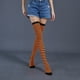 thumbnail image 3 of Sonducket Paquete de 2 calcetines a rayas de talla grande hasta el muslo, elasticidad, transpirabilidad, cómodos, cálidos, apariencia de moda, medias Medias naranja negro Sonducket AP008874-21, 3 of 6