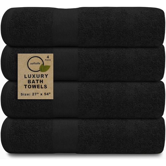 Softolle Luxury Bath Towels Set of 4 (27” x 54”) | Towels for Bathroom | Super Soft | Highly Absorbent Towels for Home, Spa, Gym (Black)