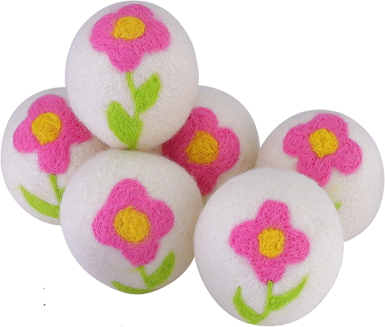 6 Pack Jumbo Size Wool Dryer Balls, Dog & Cat Hair Lint Catcher Organic