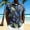 Gray, variant on GUZOM Mens Abstract Print Short Sleeve Button Down Shirt, Stretch Wrinkle Resistant Casual Hawaiian Style Vacation Top, Black,Size L