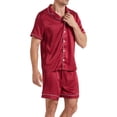 thumbnail image 3 of LANBAOSI Mens Satin Silk Pajama Set Short Sleeve Sleepwear Summer 2 Piece Loungewear, 3 of 8