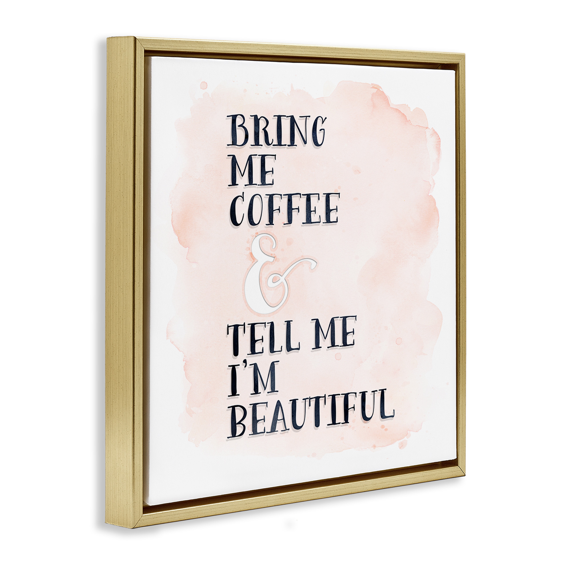 Stupell Industries Bring Me Coffee Romantic Phrase Typography Painting Gold Floater Framed Canvas Art Print Wall Art, 25 x 25